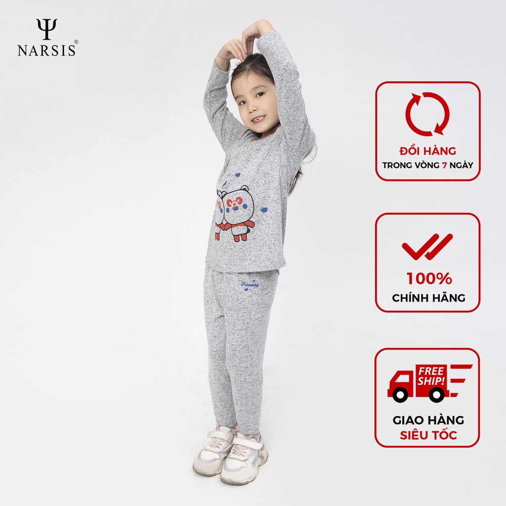 Bộ đồ đông bé gái Narsis KM0044 len màu ghi