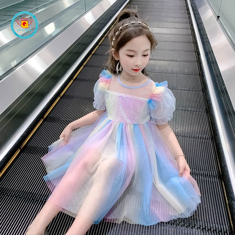 Đầm công chúa IQ Angel tay ngắn màu sắc thời trang phong cách mùa hè xinh xắn cho bé gái