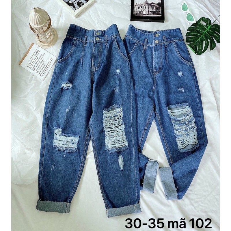 Quần baggy jean nữ  FREESHIP  Quần baggy jean nữ lưng cao kiểu rách đùi size đại đến 80kg hàng VNXK bigsize 2KJean