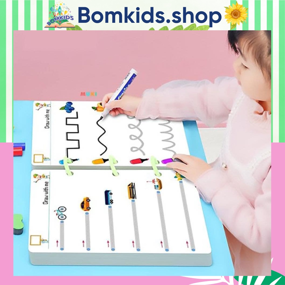 Bộ nét vẽ cơ bản Stroke Line Dot to Dot, Vở tập viết thông minh xoá được 64 trang