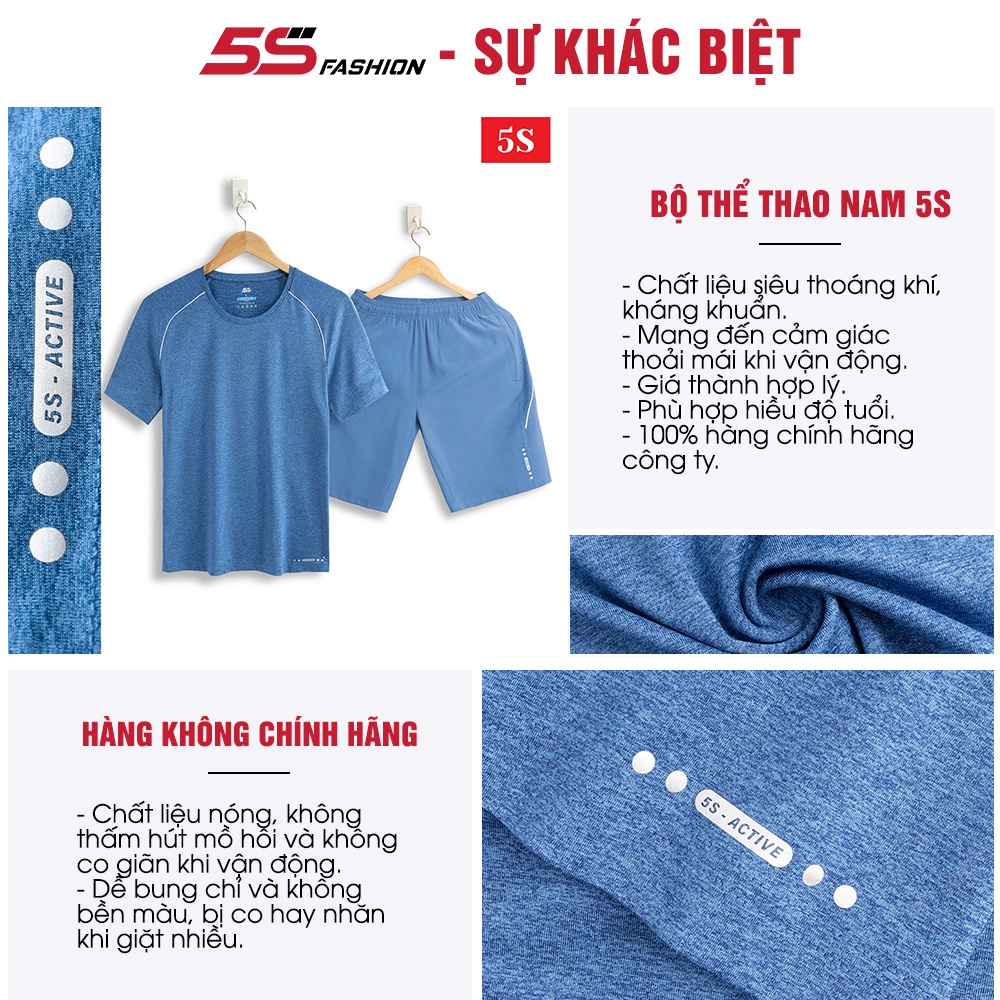 Bộ Quần Áo Thể Thao Nam 5S ( 5 màu) Cổ Tròn, Vải Thun Mát Lạnh, Thấm Hút Mồ Hôi Chống Nhăn, Chống Bám Bụi (B22198-03)