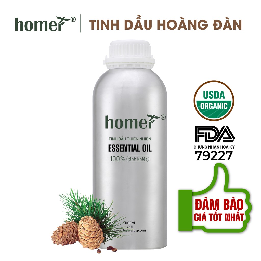 Tinh dầu Hoàng Đàn Ấn Độ Homer 500ML/ 1L - Cedarwood Essential Oil - đạt chuẩn chất lượng kiểm định