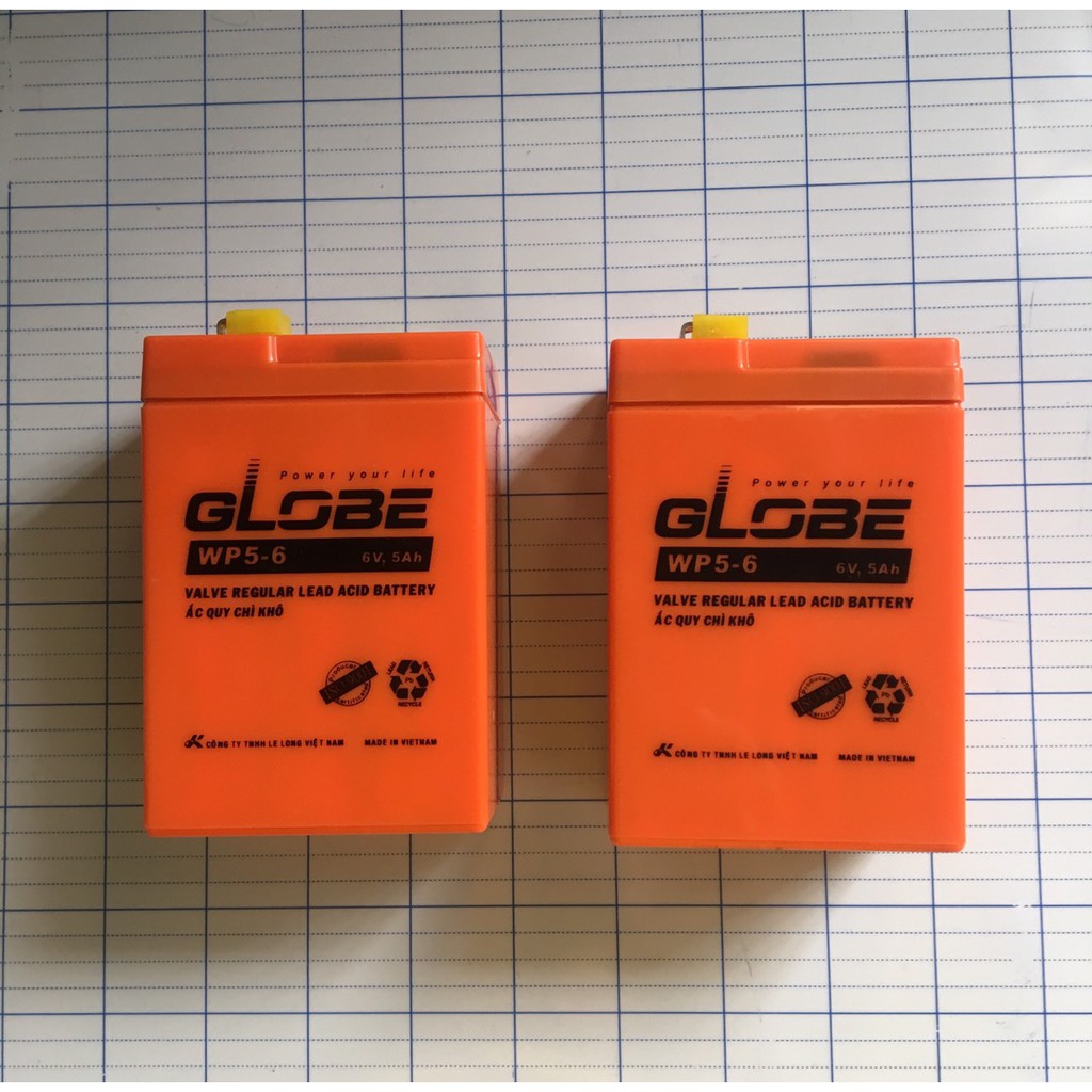 Ắc quy khô GLOBE 6v 5ah dùng cho quạt sạc , đèn sạc