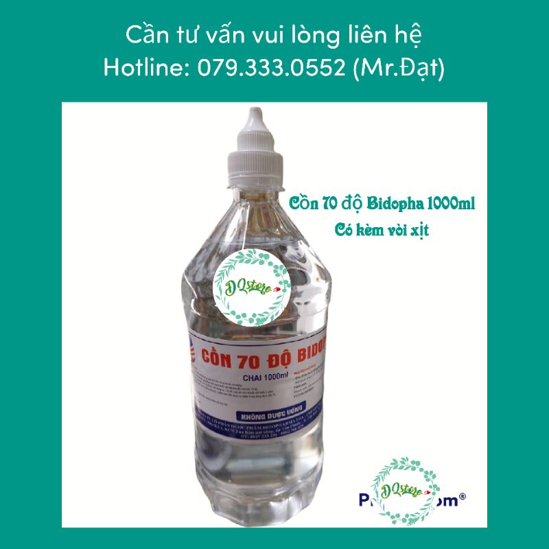 CỒN 70 ĐỘ BIDOPHAR CHAI 1000ML KÈM VÒI XỊT - DÙNG RỬA TAY, SÁT KHUẨN