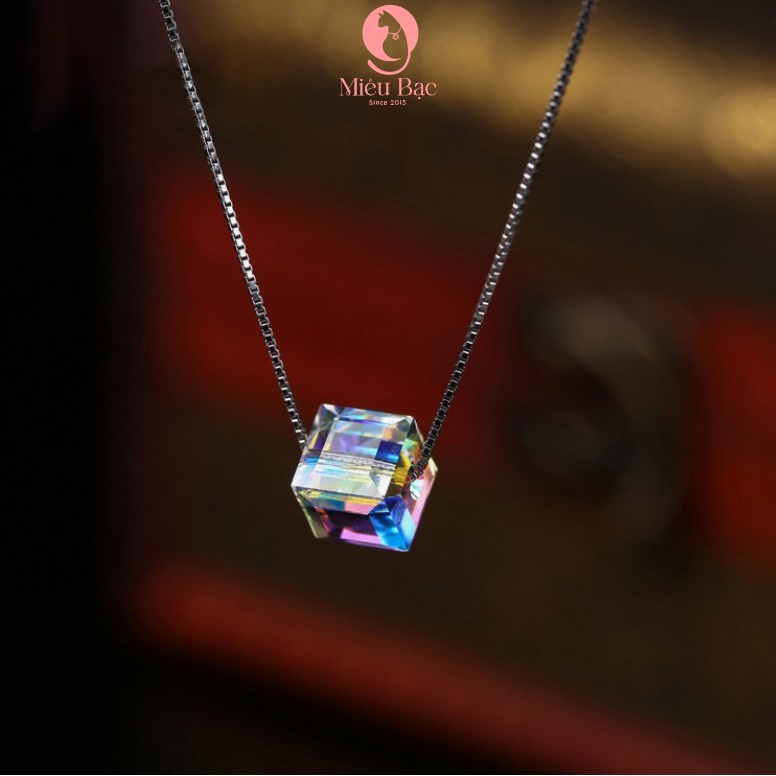 Dây chuyền bạc nữ MIÊU BẠC pha lê lập phương vòng cổ đẹp chất liệu bạc s925 phụ kiện dây chuyền nữ D400126