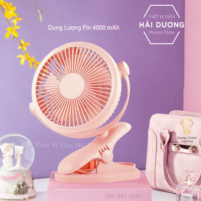 Quạt Kẹp Mini Sạc Tích Điện Đa Năng JD-298 - Chuyên dùng cho xe đẩy em bé - Văn phòng công sở - Pin 4000mAh - 3 Màu