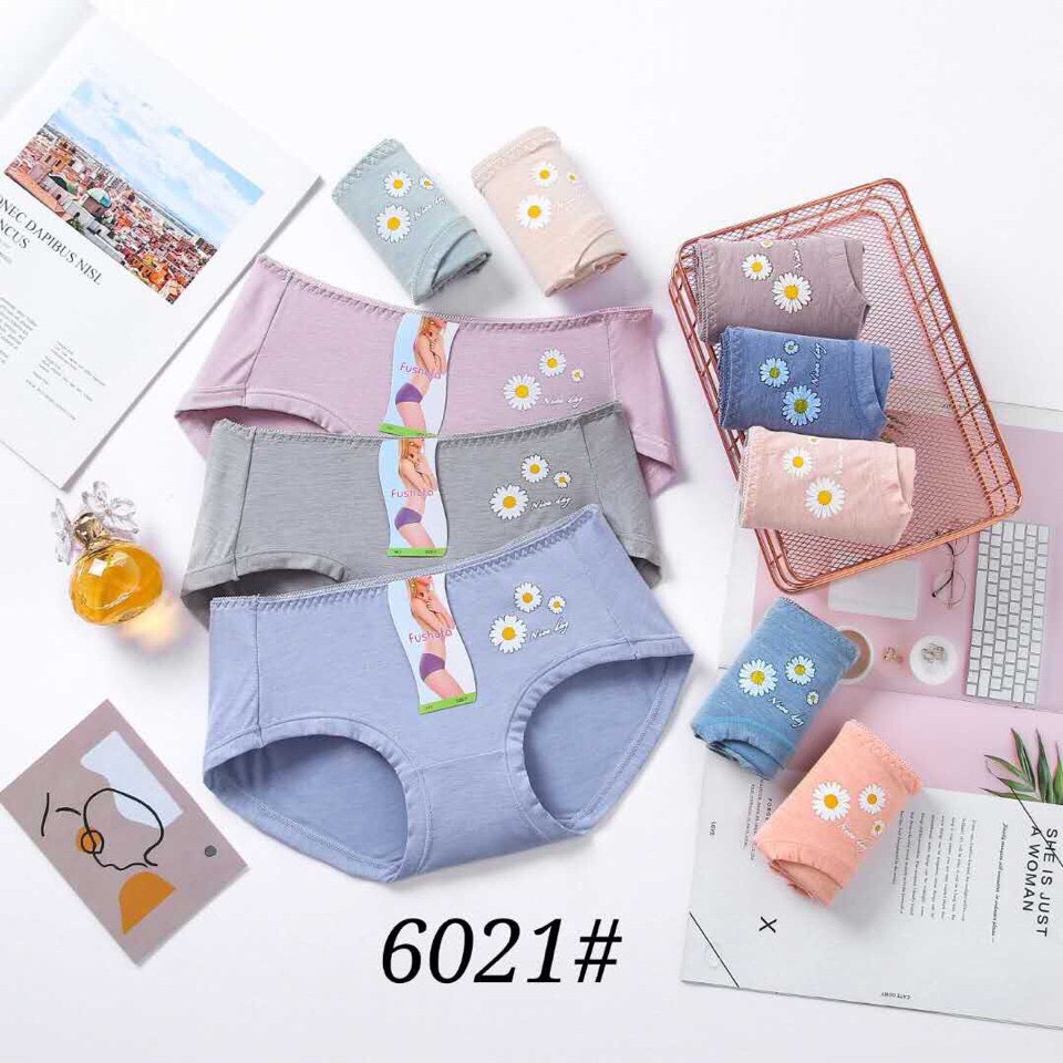[FREESHIP] Quần lót nữ - COMBO 5 quần lót nữ cotton viền ren thêu hoa cúc - Vạn xuân shop