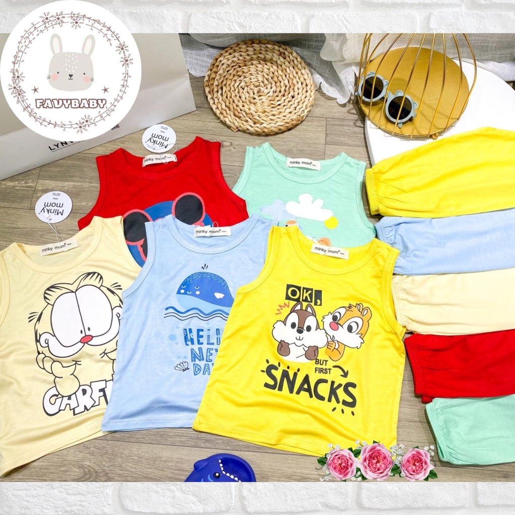 Đồ Bộ MINKY MOM Chính Hãng Bé Trai Bé Gái Quần Alibaba Áo 3 Lỗ Thun Lạnh Hình Động Vật Trẻ Em 0 1 2 3 4 5 Tuổi -Favybaby