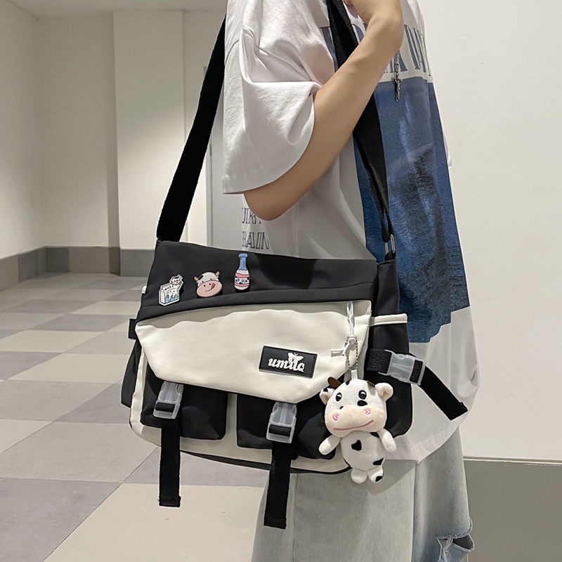 Túi Đeo Chéo Cỡ Lớn Màu Sắc Tương Phản Phong Cách Nhật Bản