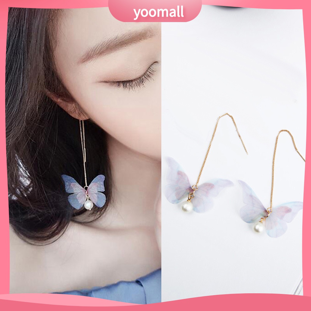 Yomall♡ Đôi Bông Tai Dáng Rơi Họa Tiết Cánh Bướm Đính Đá Thời Trang Cho Nữ