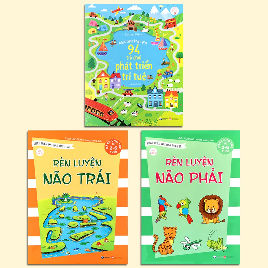 Sách - Combo 3 cuốn, lẻ tùy chọn - Phát triển đại não thiên tài (não trái, não phải) + 94 Trò chơi phát triển trí tuệ