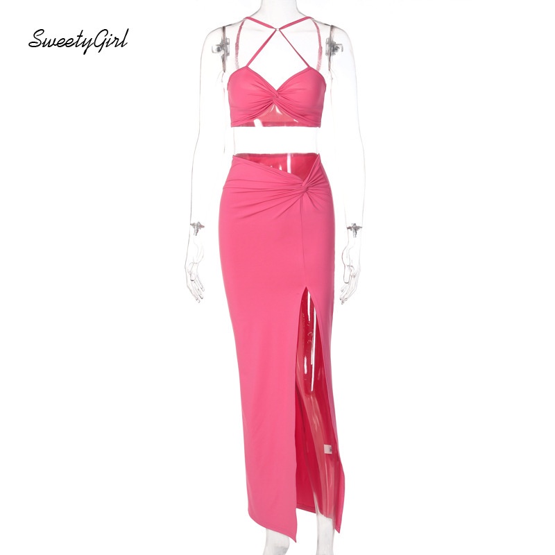 Bộ Áo Ống + Chân Váy Xẻ Tà Màu Trơn Thời Trang Quyến Rũ Cho Nữ 2022