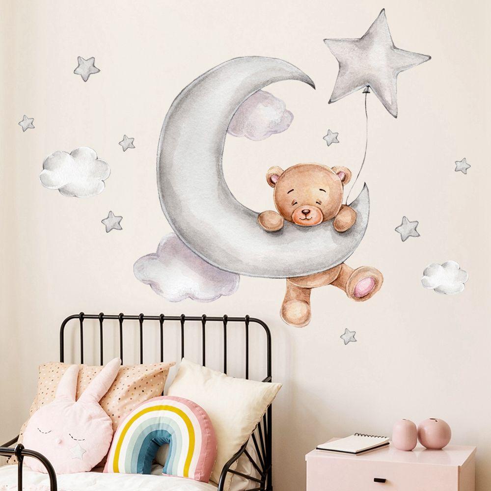 Đề Can Dán Tường Tự Dính Chống Nước In Hình Gấu Hoạt Hình Trang Trí Nhà Cửa