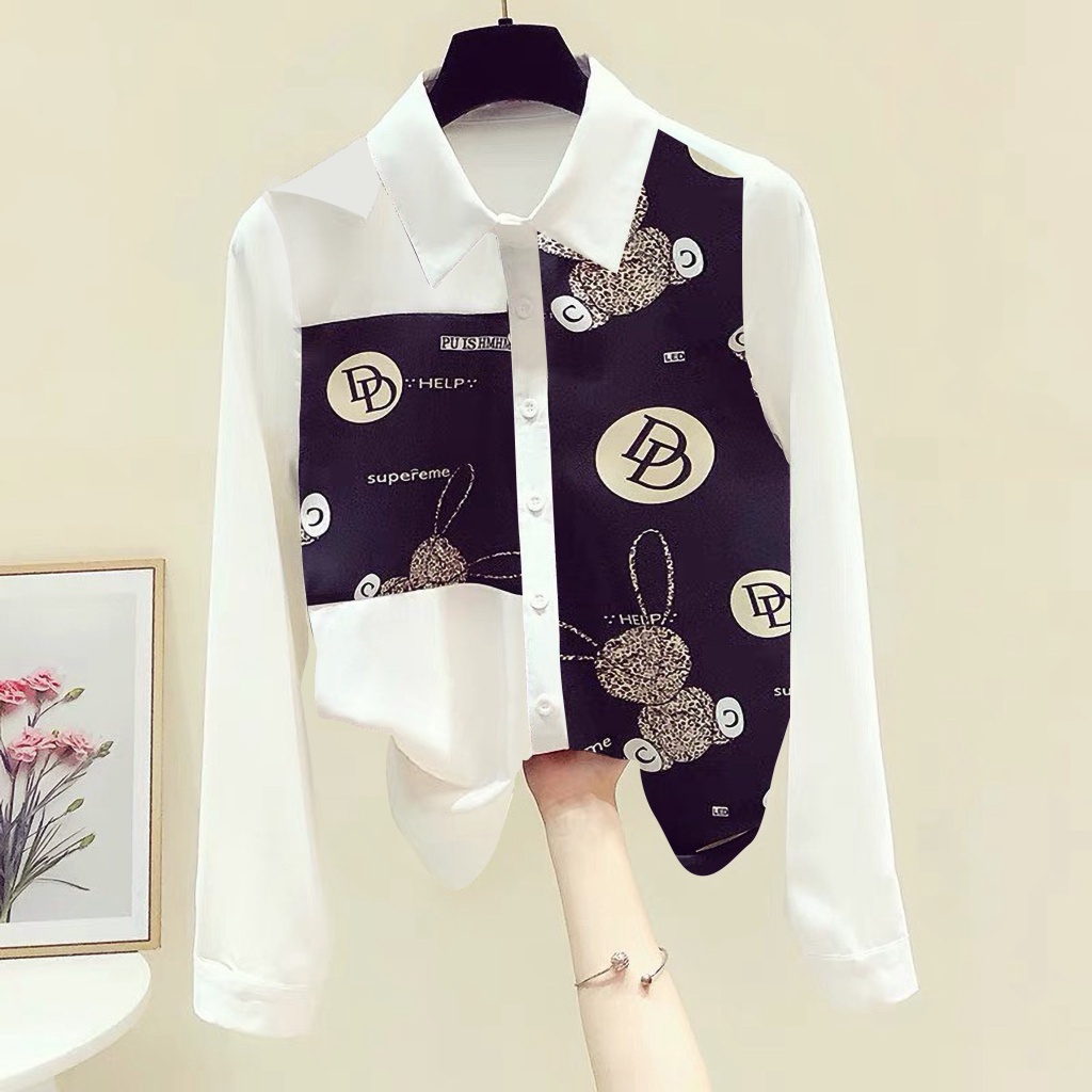 (Free Ship) Áo Sơ Mi Phối Hai Màu Họa Tiết Gấu Cute Siêu Sành Điệu THời Trang Phong Cách Mới VLTN Shop