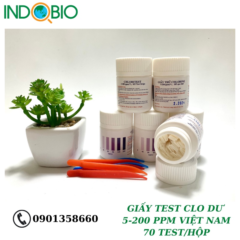 GIẤY TEST CHLORINE  DƯ 5-200 PPM VIỆT NAM, 105 TEST/HỘP