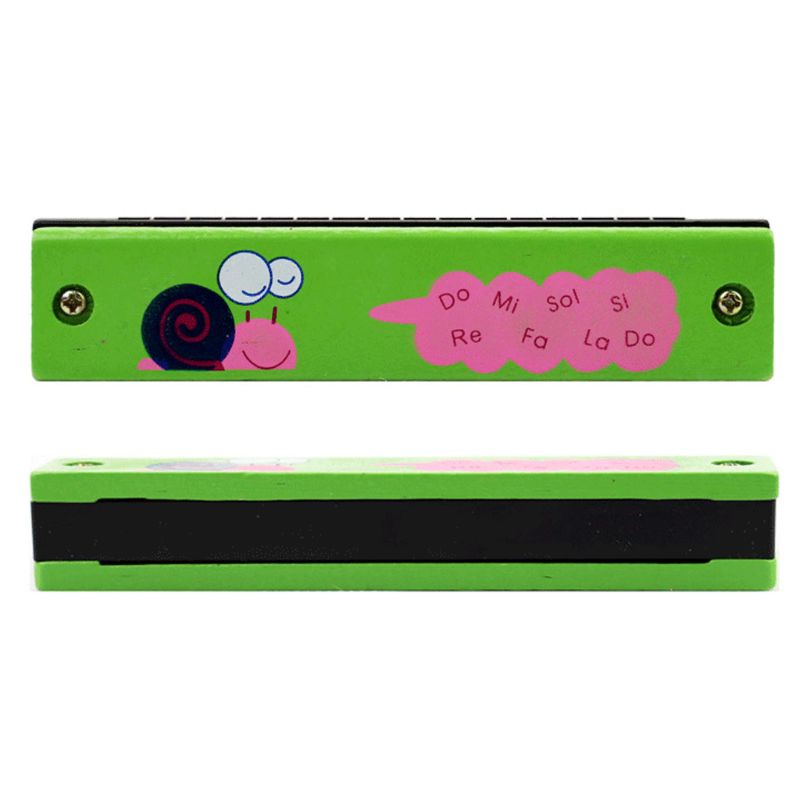 Kèn harmonica 16 lỗ bằng gỗ 5 inch họa tiết hoạt hình giao ngẫu nhiên thích hợp cho trẻ em