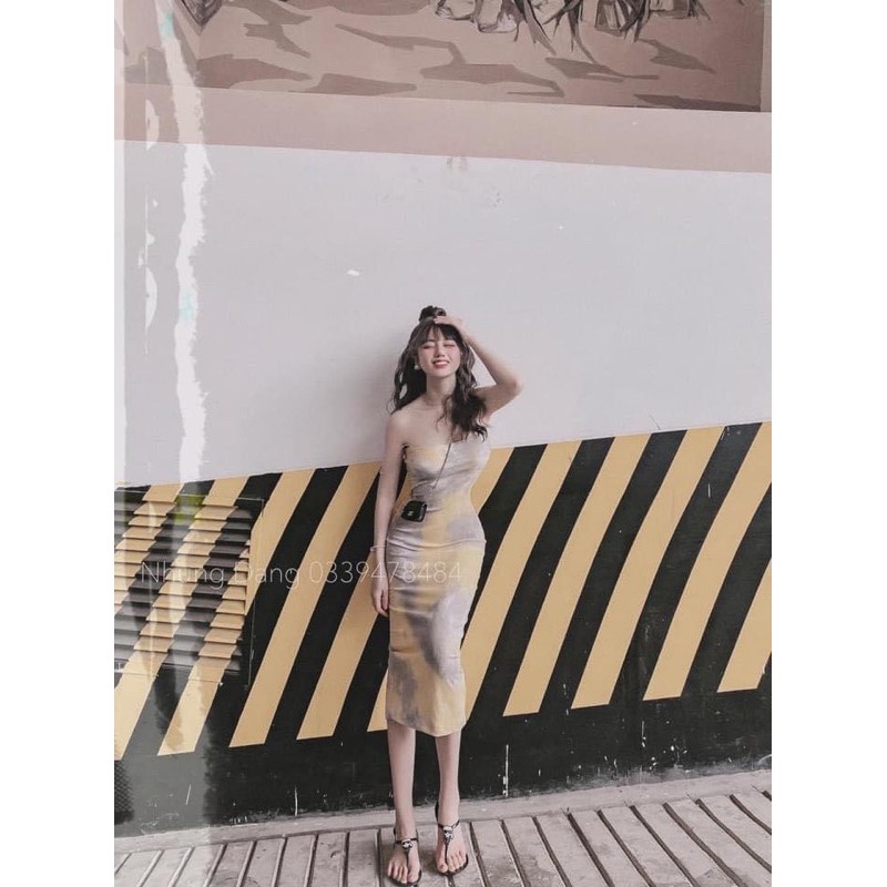 Đầm body dáng dài 2 dây loang