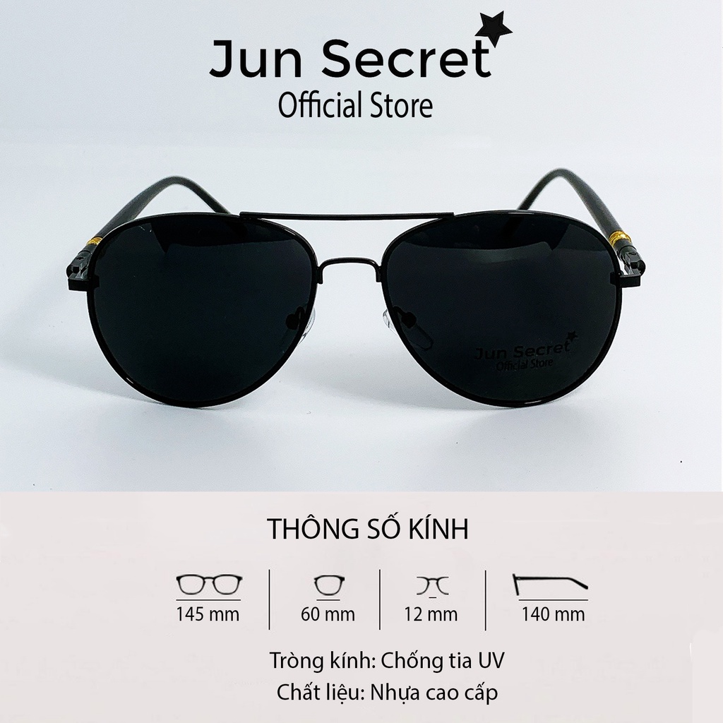 Kính mát nam Jun Secret kiểu dáng thiết kế độc đáo, tròng kính phi công chống tia UV400 JS10A36