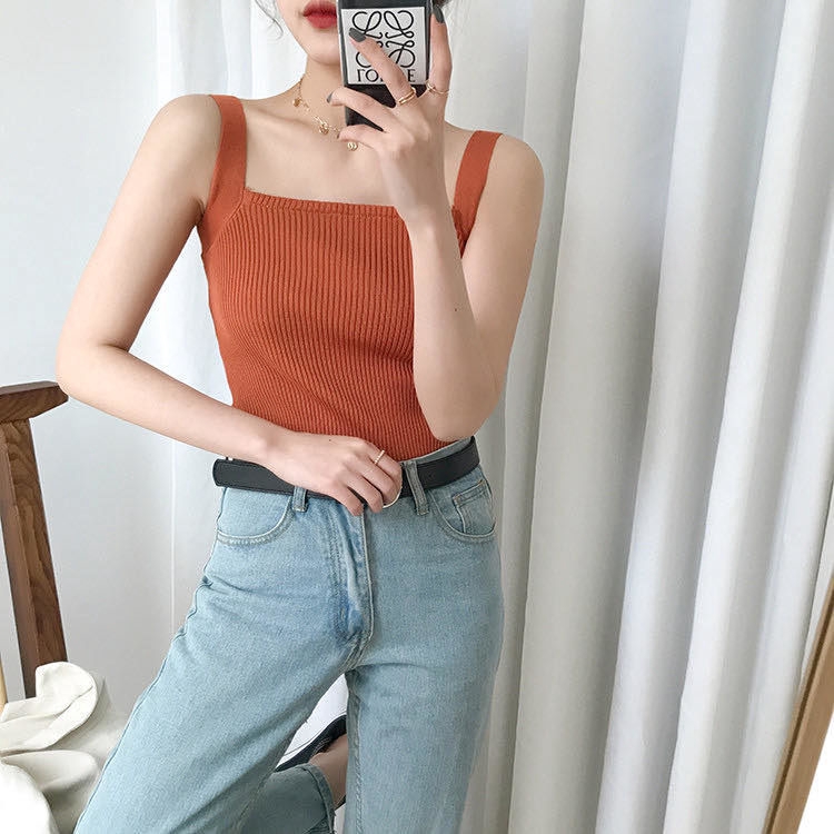 Áo len hai dây cổ vuông ôm dáng thời trang dành cho nữ | BigBuy360 - bigbuy360.vn