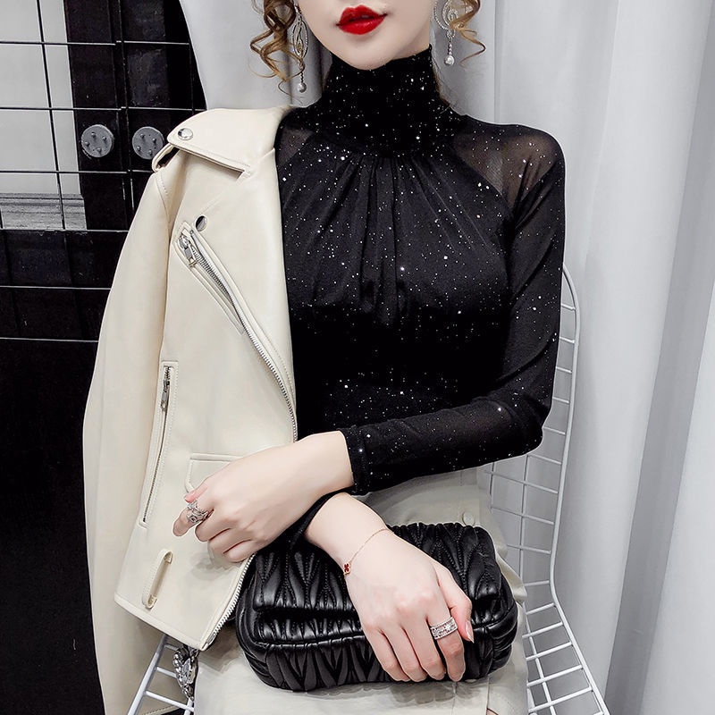Áo Kiểu Tay Dài Phối Ren Lưới Phong Cách Vintage Pháp Quyến Rũ