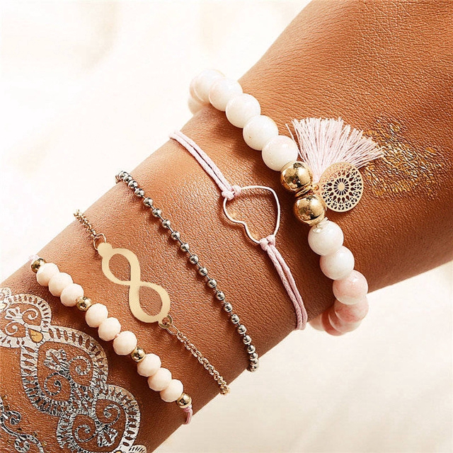 Set vòng tay kết hạt đá/vỏ sò hình mặt trăng/ngôi sao vintage thời trang dành cho nữ