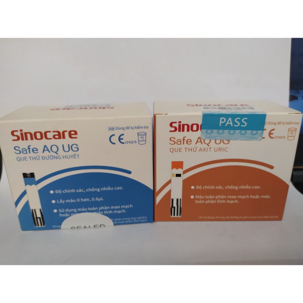 [SIEU SALE] * Combo 50 Que Thử Đường Huyết + 50 Axit Uric ( Gút) Dùng Cho Máy Safe AQ UG Chính Hãng Sinocare