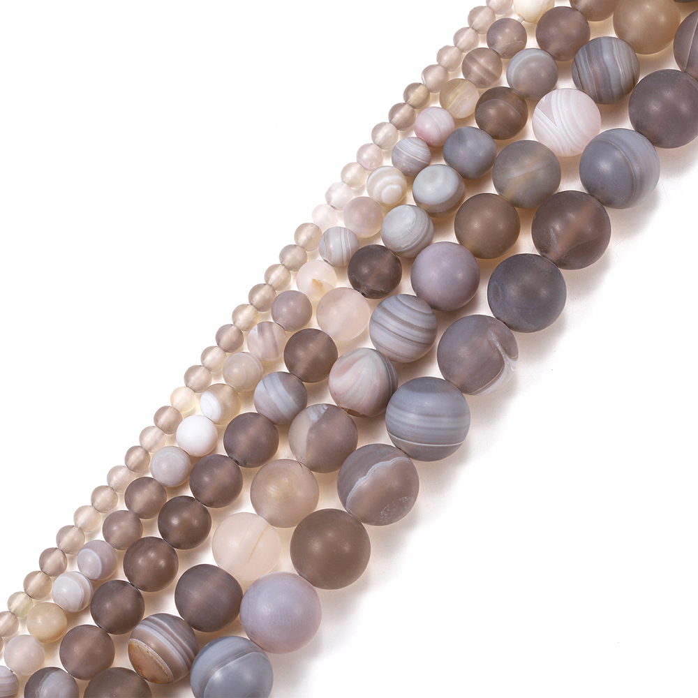 Chuỗi hạt đá mã não St.kunkka màu xám nhám cỡ 4/6/8/10/12mm làm đồ trang sức thủ công