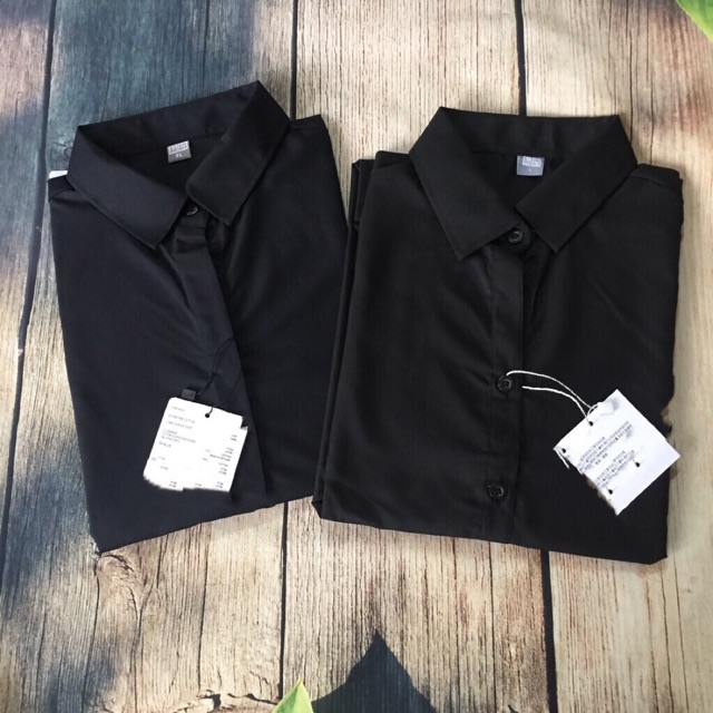 [Mã FASHIONT4WA2 giảm 10K đơn 50K] Áo sơ mi đen Vải lụa cao cấp k nhăn lên phom dáng chuẩn 1 chiếc đủ size