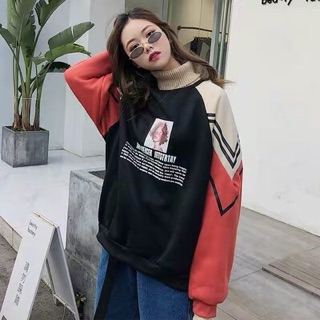[Hàng oder] Áo nỉ phối len cao cổ oversize