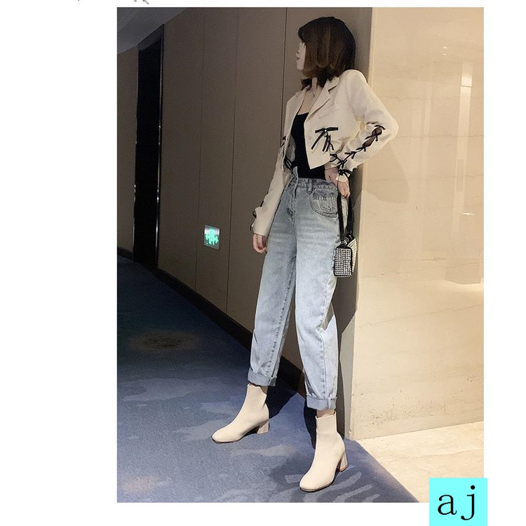 Giày bốt cao gót cổ ngắn thiết kế trẻ trung hợp thời trang cho bạn gái 2021