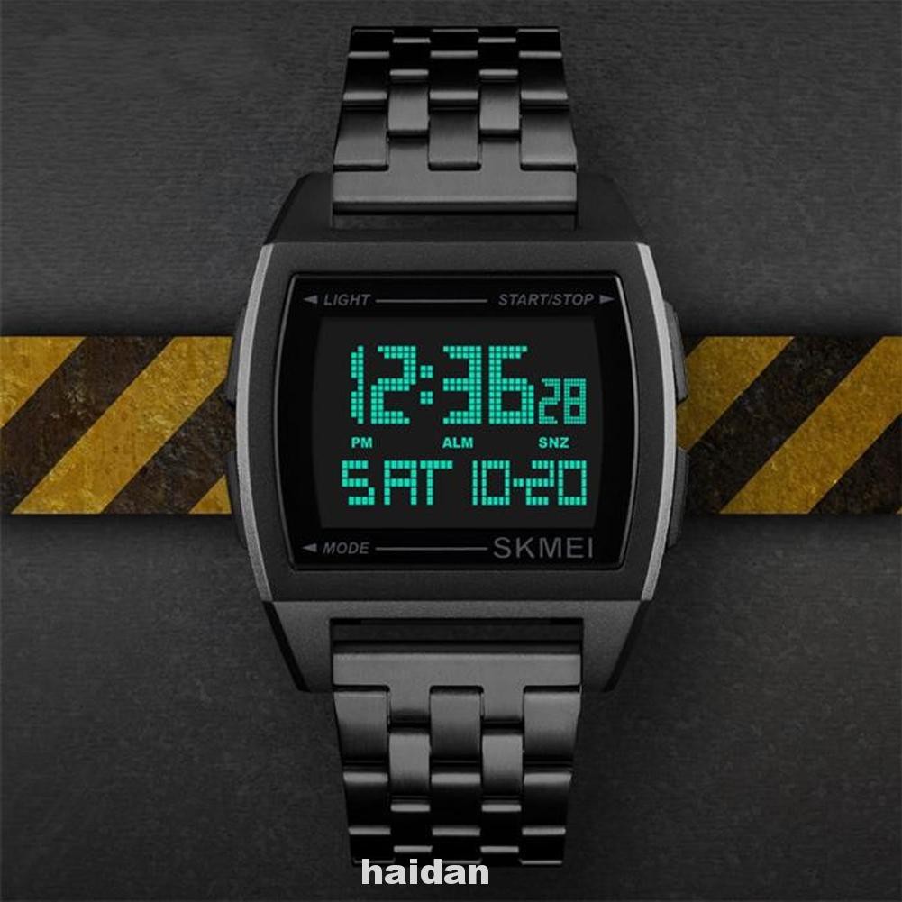 Men Anti Shock Business Rectangle Stainless Steel Waterproof Double Time Digital Watch