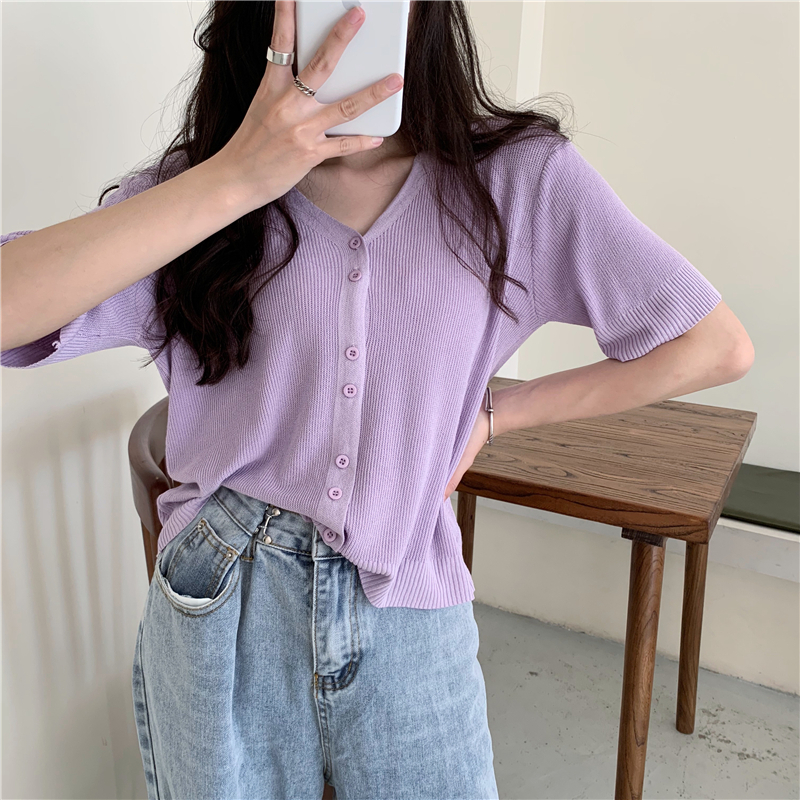 SUXI Áo Dệt Kim Cổ Chữ V Nhiều Màu Tùy Chọn Cho Nữ