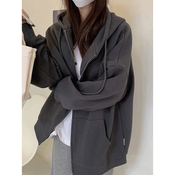 Áo khoác nỉ hoodie zip ,áo hoodie nam nữ form rộng chất nỉ bông 2 lớp trơn