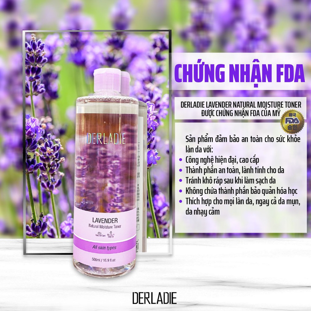 Nước Hoa Hồng Giảm Viêm, Kiềm Dầu Derladie Lavender Natural Moisture Toner 500ml (+deal sốc MN 0đ)
