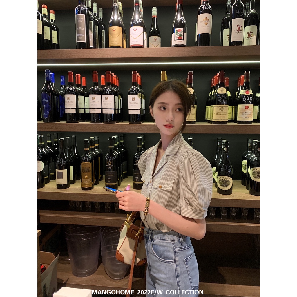 Áo Sơ Mi Kẻ Sọc Tay Ngắn Phồng Phong Cách Pháp Thời Trang Mùa Xuân Dành Cho Nữ 2022