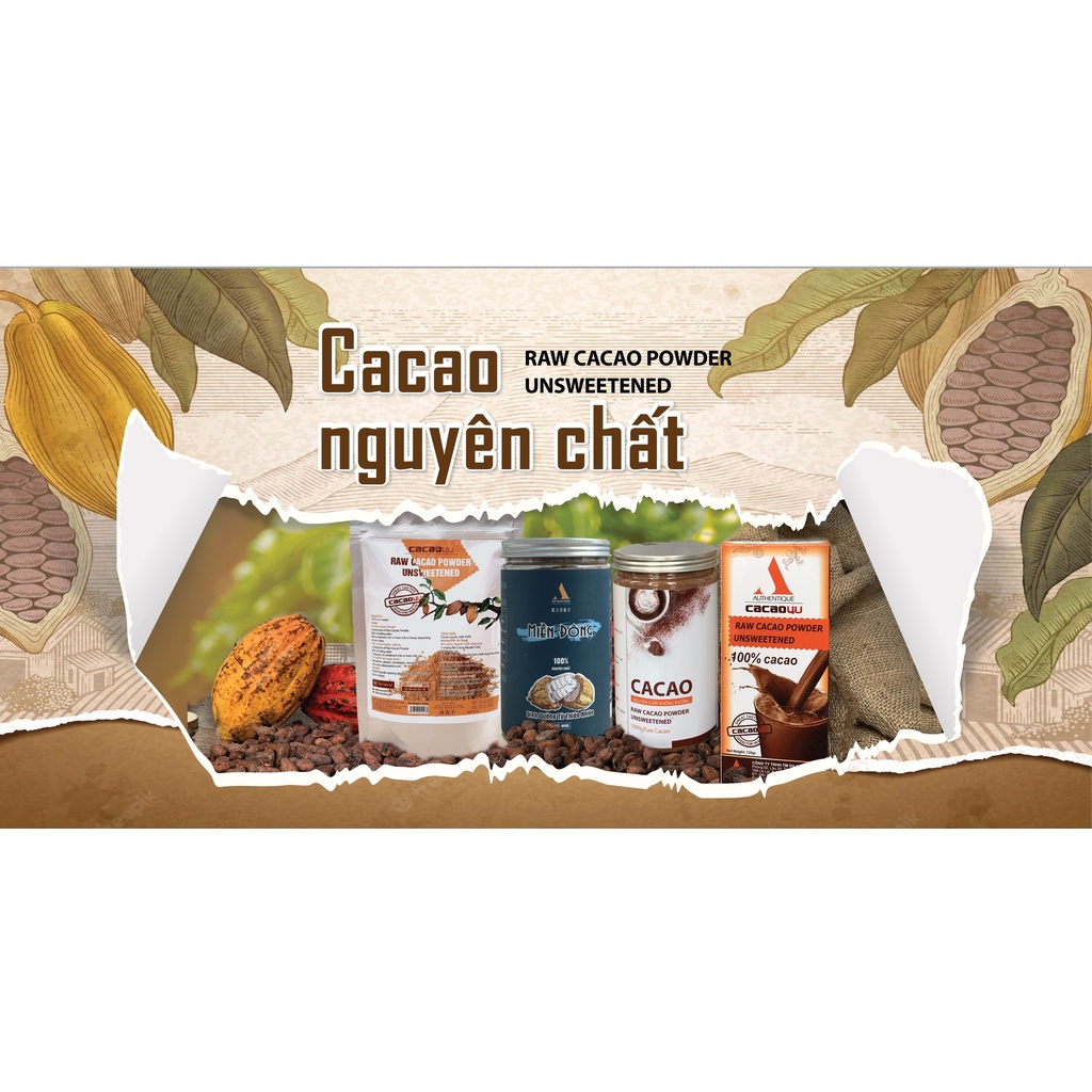 Bột Cacao Nguyên chất Không đường - Hũ 440gr - Hỗ trợ đẹp da, giữ dáng | Authentique Cacao