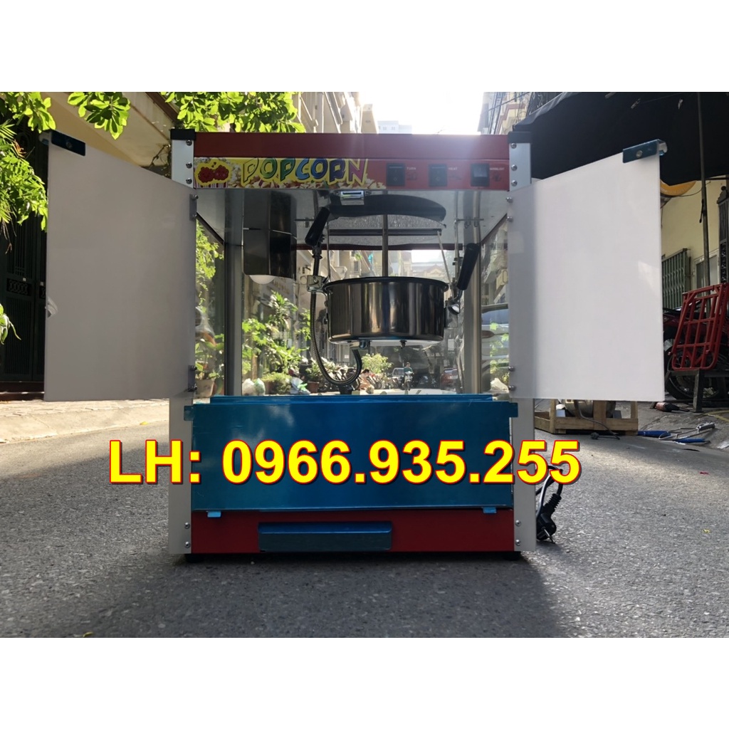 Máy nổ bắp rang bơ chạy điện thế hệ mới có tủ kính và công tắc đảo ngô bơ siêu tiện lợi - Hàng new nhập khẩu chính hãng