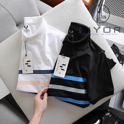 Áo thun polo áo phông nam có cổ thiết kế sọc in phối vải thun cá sấu cao cấp nhiều màu Liyorstore - ACB4062