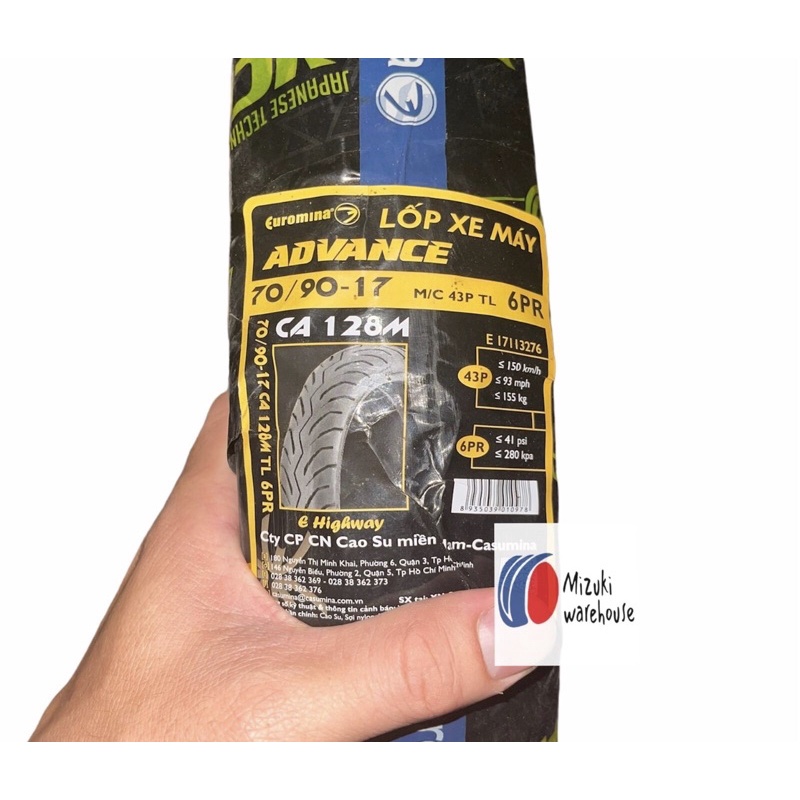 Vỏ( Lốp) xe Exciter, xe số 70/90-17 không săm Chính Hiệu Euromina( Đạt tiêu chuẩn E4 Châu Âu)