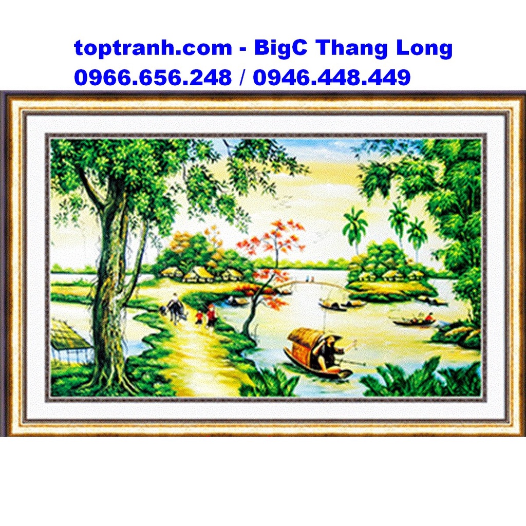 tranh thêu chữ thập phong cảnh nhỏ làng quê Việt Nam 88878 chưa thêu |  Shopee Việt Nam