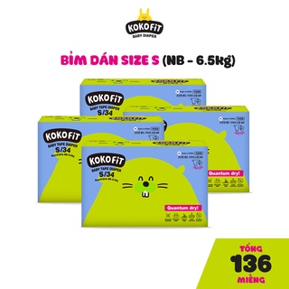Nguyên Thùng Bỉm Dán KOKOFiT Hàn Quốc Cho Bé Dưới 6.5kg Size S - 136 Miếng