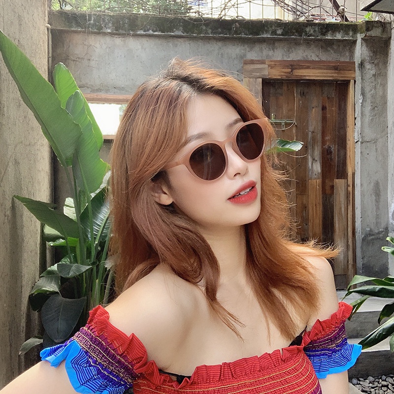 Kính mát gọng tròn nhỏ chống tia UV màu trà sữa phong cách cổ điển