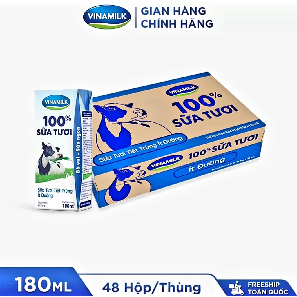 [HSD T11-2023] [Mẫu Mới] Thùng 48 Hộp STTT Vinamilk 100% Ít Đường 180ml