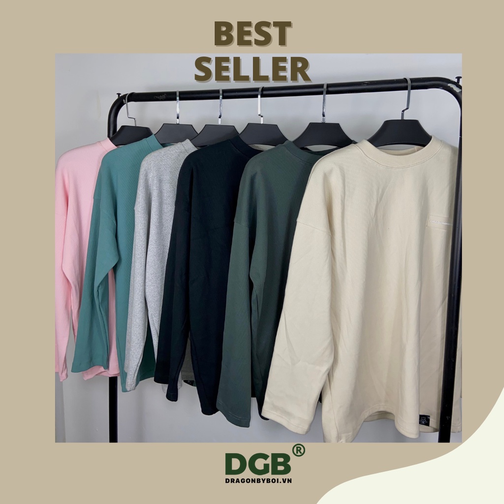 Áo Tay Dài Vải Gân 100% Cotton Cao Cấp - Áo Tee Long Sleeve Dragonbyboi BASIC FREESIZE Nhiều màu