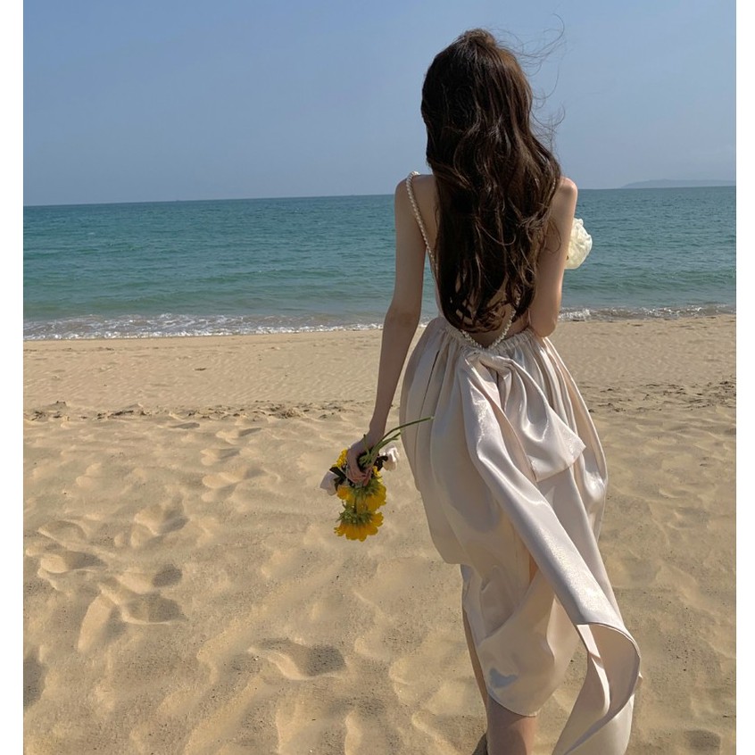 Đầm Đi Biển Hai Dây Phối Nơ Xinh Xắn Dành Cho Nữ | BigBuy360 - bigbuy360.vn