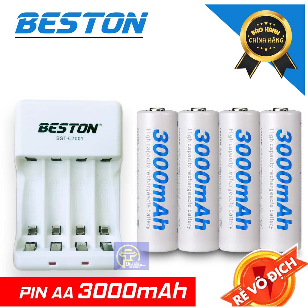 Combo 04 pin sạc AA 3000mAh BESTON và bộ sạc beston C7001 loại cao cấp - có bán lẻ pin