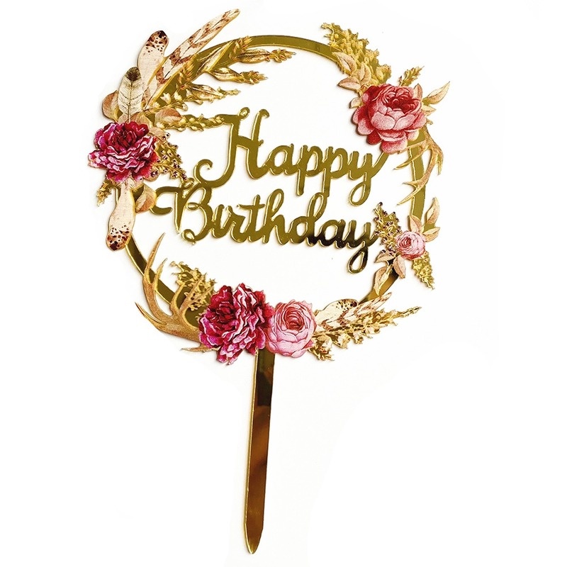 Topper Cắm Trang Trí Bánh Kem Chữ Happy Birthday, Dùng Cho Tiệc Cưới