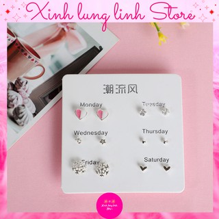 Set 6 đôi bông tai dễ thương, cá tính phong cách Hàn Quốc dành cho nữ - Xinh lung linh Store