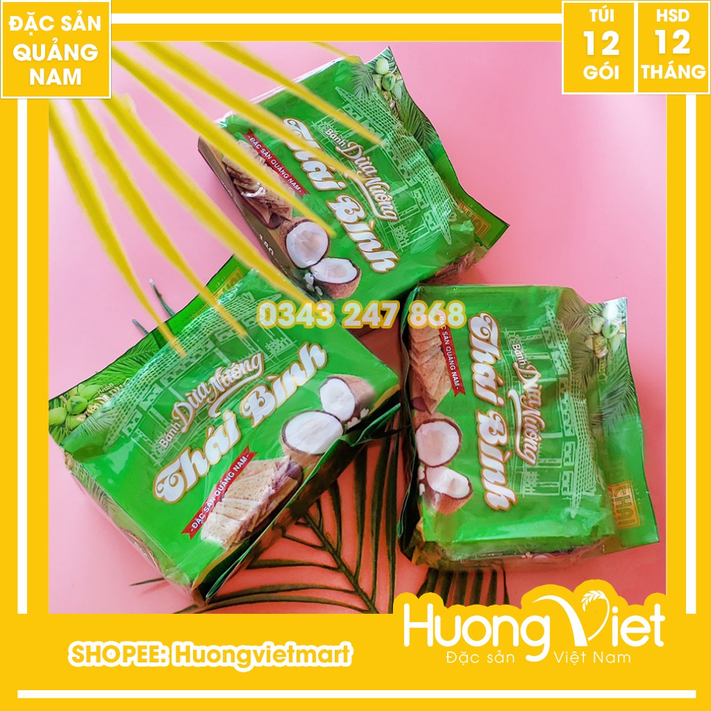 bánh dừa nướng Quảng Nam 180g, đặc sản bánh dừa nướng Quảng Nam thương hiệu Thái Bình [Túi 12 bánh]