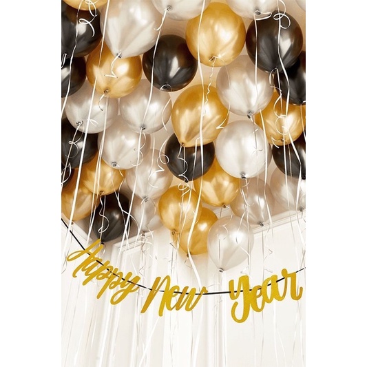 Bộ Bóng Bay Chữ Happy Birthday Trang Trí Sinh Nhật SP06 TÔNG ĐEN VÀNG GOLD Đủ Phụ Kiện